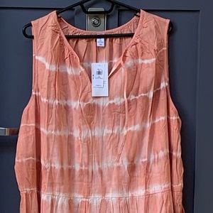 NWT Old Navy Peach Tie Dyed Crinkle Cotton Midi Sleeveless Sundress 4X